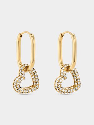 Tempo Jewellery Gold Plated Stainless Steel Cubic Zirconia Open Heart Drop Earrings