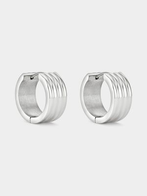 Tempo Jewellery Stainless Steel Bold Stripe Huggie Earrings