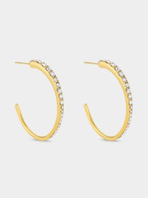 Tempo Jewellery Gold Plated Stainless Steel Cubic Zirconia Graduated Open Hoop Earrings