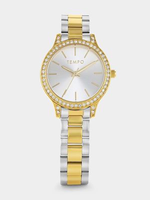 Tempo Gold Plated Silver Tone Dial Two-Tone Bracelet Watch