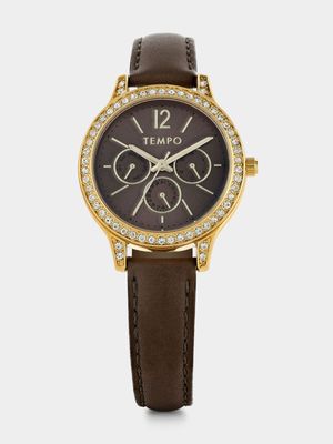 Tempo Gold Plated Brown Dial Brown Leather Watch