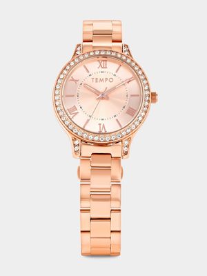 Tempo Rose Plated Pink Dial Bracelet Watch