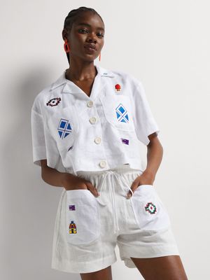 Women's OG Designs White Elasticated Pocket Shorts