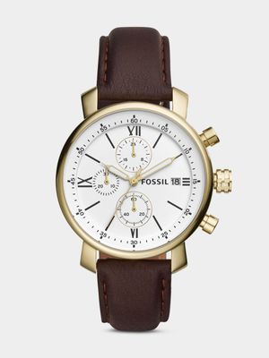 Fossil Rhett Gold Plated Stainless Steel Brown Leather Chronograph Watch