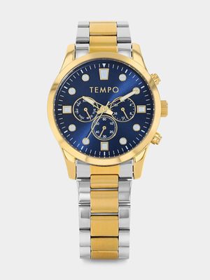 Tempo Gold Plated Blue Dial Two-Tone Bracelet Watch