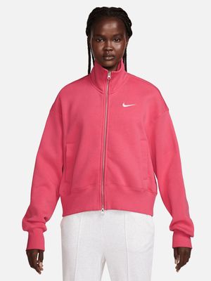Nike Women's Phoenix Fleece Oversized Pink Track Jacket