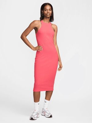 Nike Women's Chill Rib Slim Sleeveless Pink Midi Dress