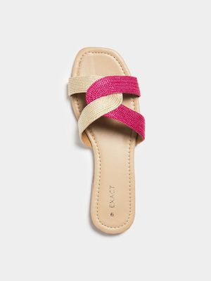 Women's Pink & Natural Straw Sandals