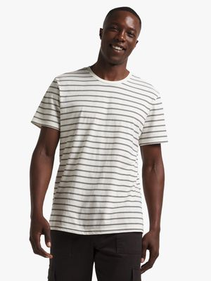 Men's White & Black Striped T-Shirt