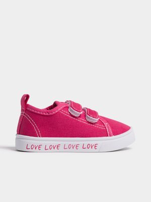 Jet Younger Girls Pink Love Velcro Court Sneaker