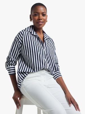 Jet Women's Navy/White Striped Poplin Shirt
