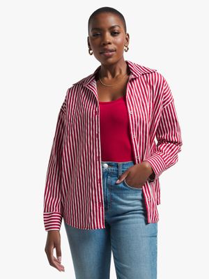 Jet Women's Red/White Striped Poplin Shirt