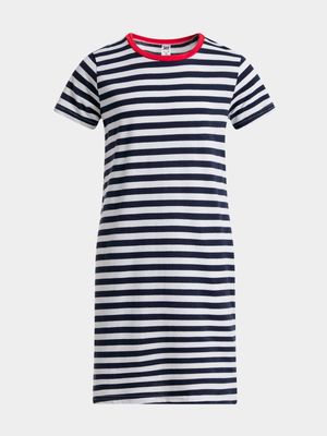 Jet Younger Girls Blue/White Striped T-Shirt Dress