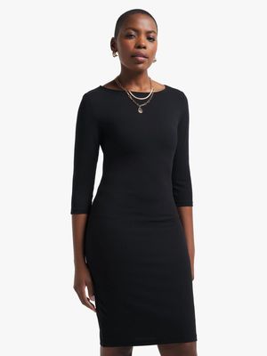 Jet Women's Black 3/4 Sleeve Bodycon Dress