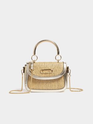 Luella Raffia Metal Handle Mini Crossbody Bag