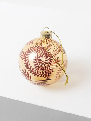 Spiral Fern Bauble Yellow & Wine 8cm