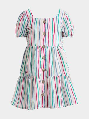 Older Girl's White Striped Button Up Dress