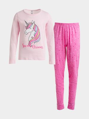 Jet Younger Girls Pink Unicorn Pyjama Set