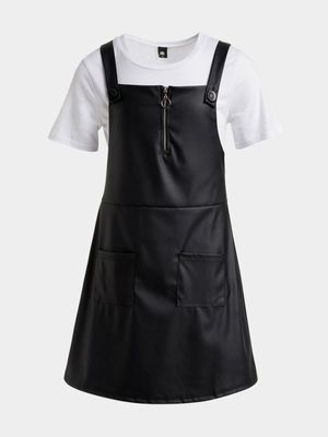Jet Older Girls Black PU Short Sleeve Combo Dress