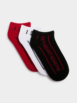 Fabiani Men's 3 Pack Branded Tape Black/White/Red Socks