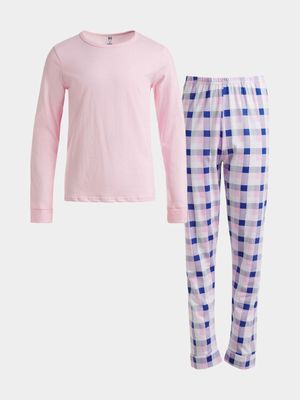 Jet Older Girls Pink Check Pyjama Set