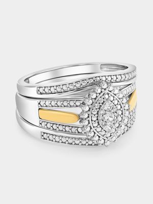 Yellow Gold & Sterling Silver Diamond Marquise Triple Set Ring