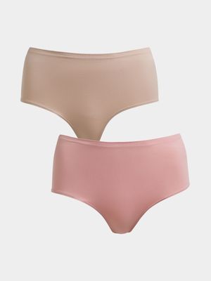 Women's Natural & Pink 2-Pack Seamless Brazilian Underwear