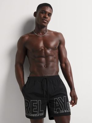 Men's Relay Jeans Enlarged Hollow Print Black Swim Short