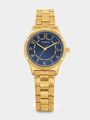 Tempo Gold Plated Blue Dial Bracelet Watch