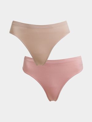 Women's Nude & Pink 2-Pack Seamless Thongs
