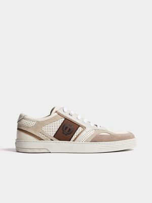 Fabiani Men's Side Stripe Natural Leather Court Sneakers