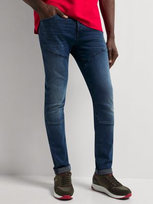 Fabiani Men's Blue Panelled Knee Skinny Denim Jeans