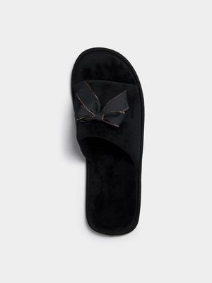 Jet Women's Black Bow Open Toe Slippers