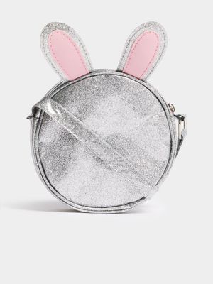 Jet Younger Girls Silver Glitter Bunny Ears Sling Bag