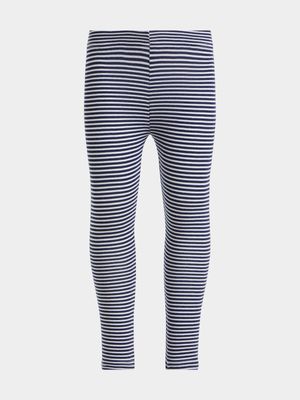 Jet Younger Girls Navy/White Stripe Leggings