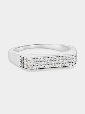 Sterling Silver Cubic Zirconia Pavé Flat Top Ring