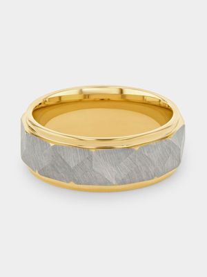 Tungsten Gold Plated Matte Faceted Centre Ring