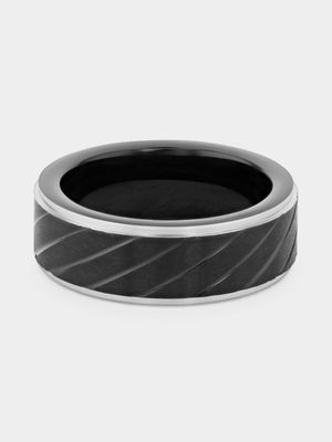 Stainless Steel 2-Tone Black Stripe Ring