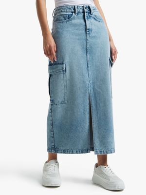 Women's Light Wash Denim Midi Skirt