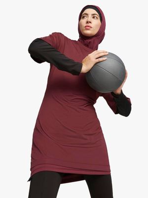 Womens Puma Modest Activewear Oversized Burgundy Tee