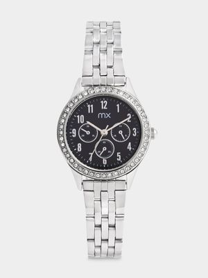 MX Silver Plated Black Dial Bracelet Watch
