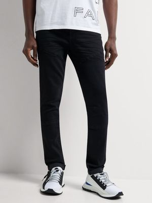 Fabiani Men's Black Panelled Knee Skinny Denim Jeans