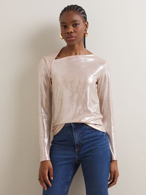 Women's Iconography Aysmmetric Shimmer Knit Top