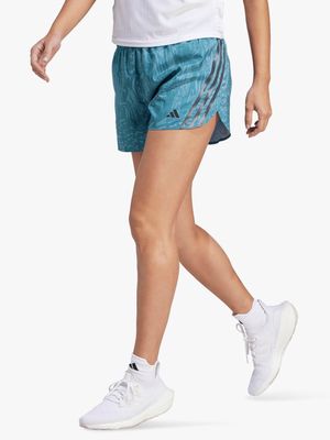 Womens adidas Run Icon All Over Print Teal Shorts