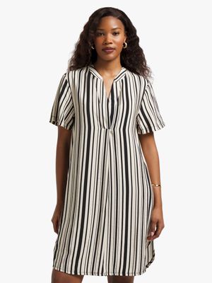 Women's Black & Natural Striped Tunic Dress