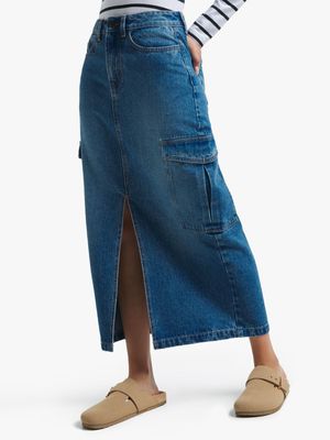 Women's Medium Wash Denim Midi Skirt