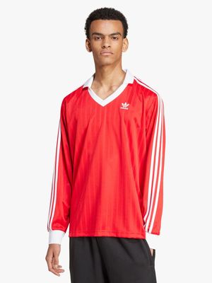adidas Originals Men's Adicolor Pique Long Sleeve Red T-shirt