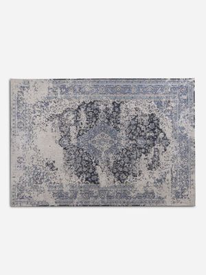 carpet medallion cotton distressed blues 160x230cm