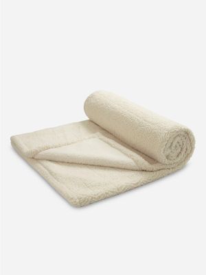 Sheepskin Textured Fluffy Blanket Ivory 130x180