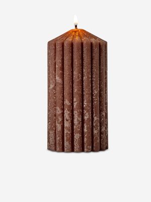 Fluted Cylindrical Pillar Candle Brown 7 x 14cm